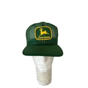 Vintage John Deer Louisville Mfg Green Trucker Mesh USA Made Snapback Hat VTG
